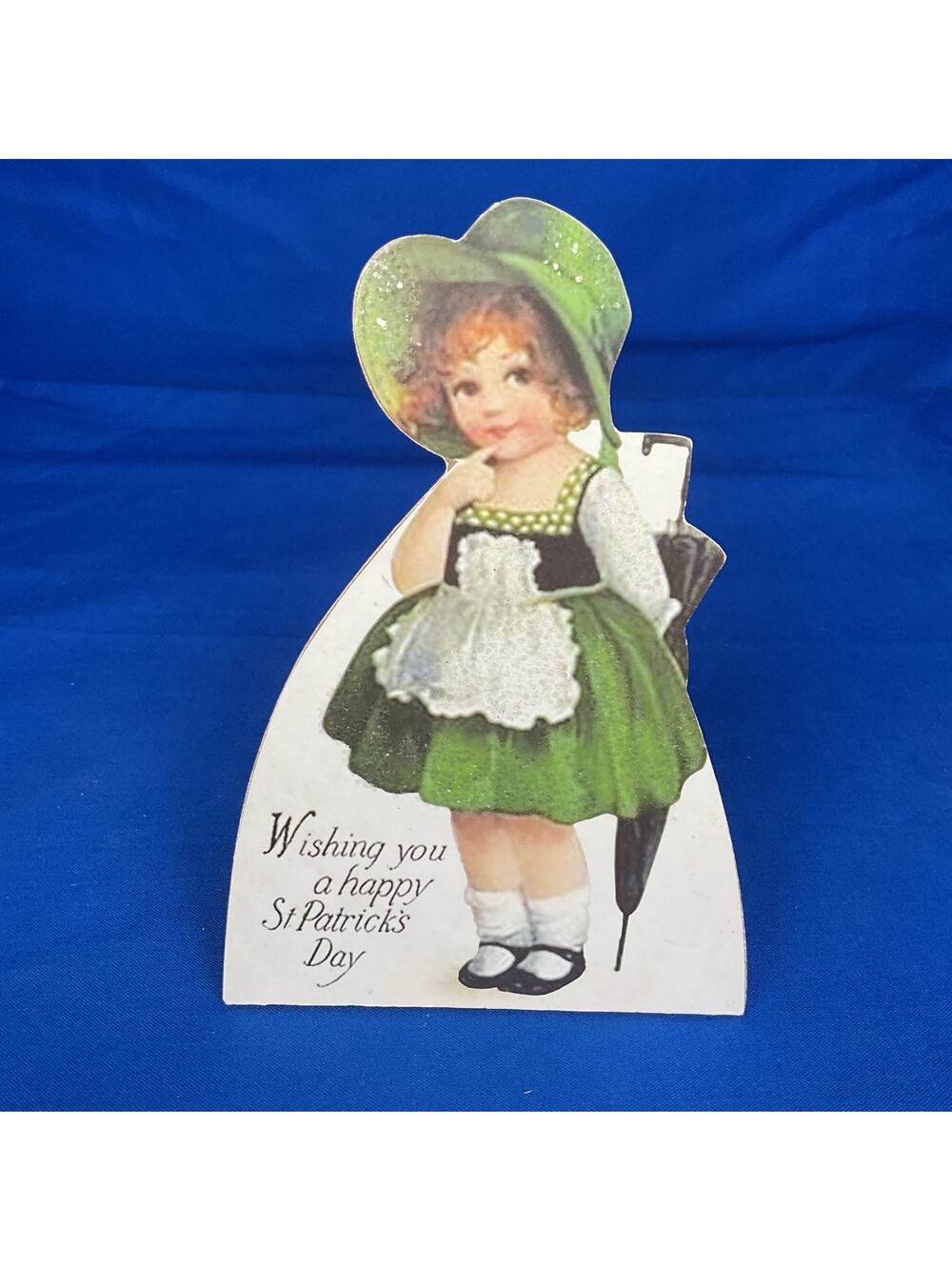 Vintage St. Patrick's Day Die-Cut Standee - Irish Girl "Wishing You a Happy St.